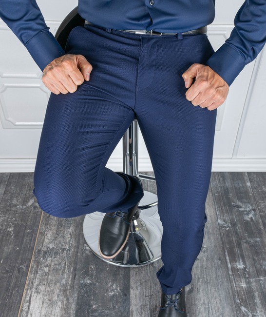 Мъжки тъмно син структурен втален панталон с 5 джоба