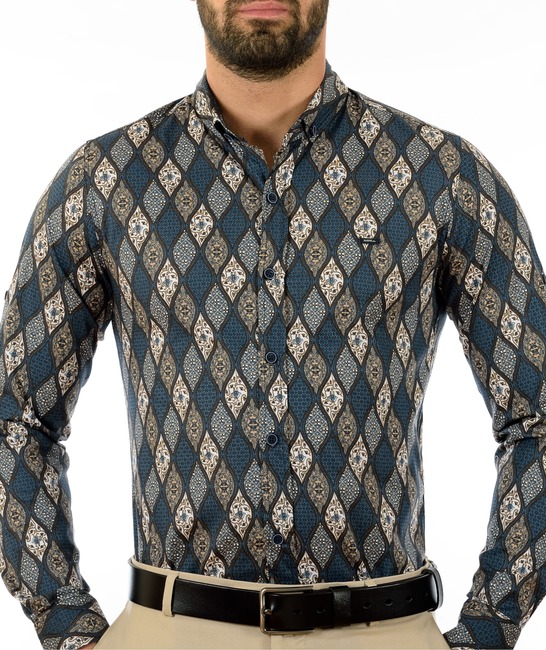 Мъжка синя риза на цветни капки
