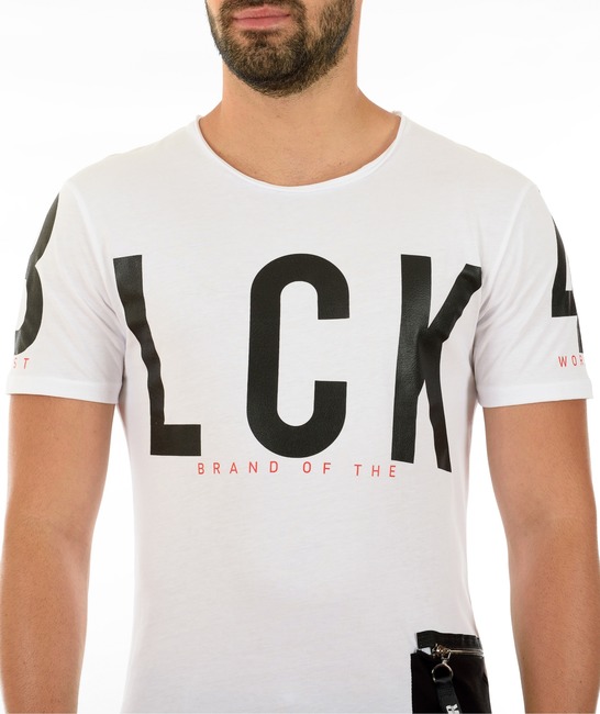 Мъжка бяла тениска с голям надпис BLCK 4