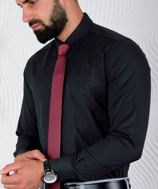 Мъжка черна структурна официална риза