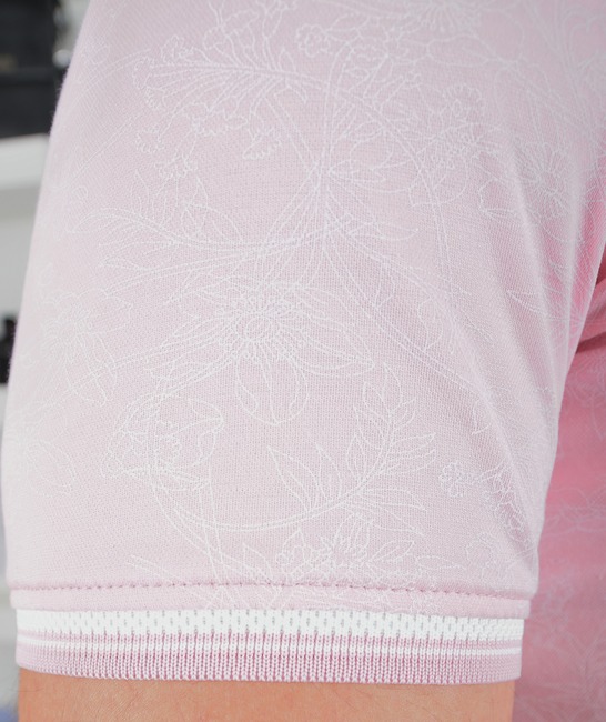 Мъжка бледо розова поло тениска с бели контурни цветя
