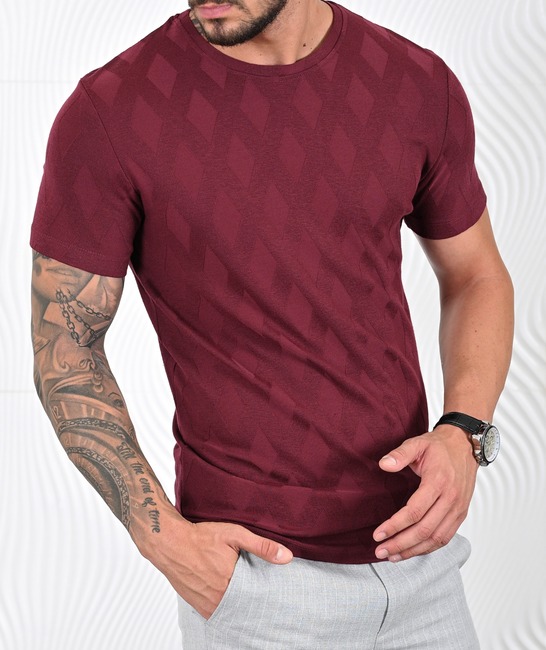 Мъжка тениска на ромбоиди цвят бордо