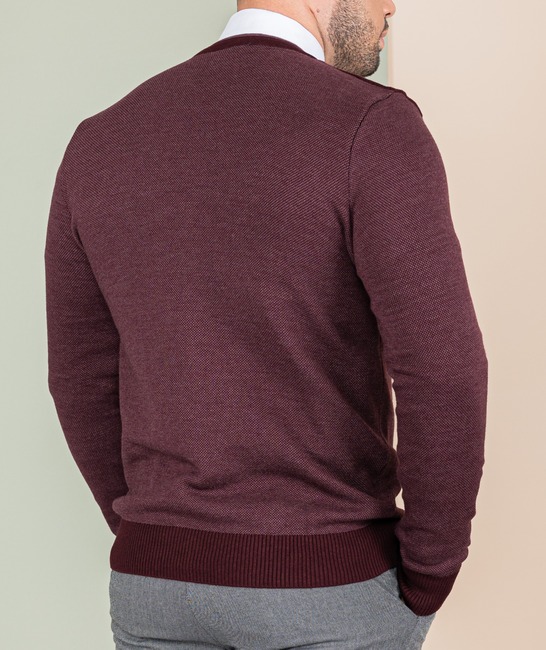 Мъжка плетена жилетка тип меланж цвят бордо