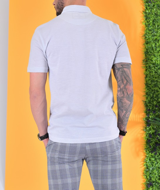 Мъжка бяла релефна поло тениска