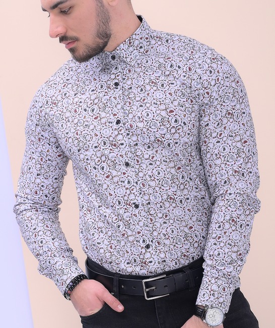 Стилна мъжка риза с дигитален принт на цветни кръгове официална