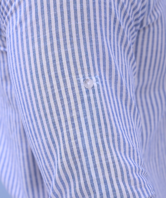 Райрана ленена риза с дълъг ръкав в бяло и синьо