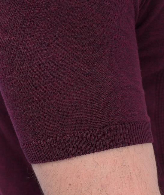 Памучна плетена мъжка тениска с яка в бордо