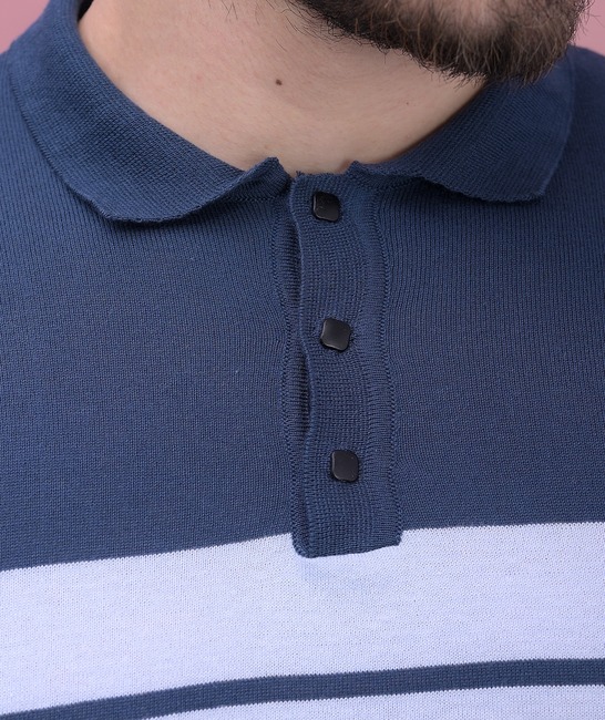 Плетена блуза с къс ръкав в петролено син цвят мъжка