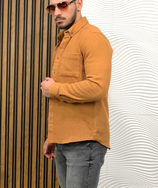 Зимна риза в светло кафяво мъжка с джоб
