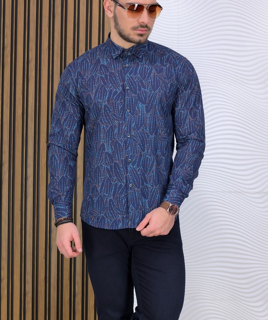 Модерна памучна риза в синьо на елементи