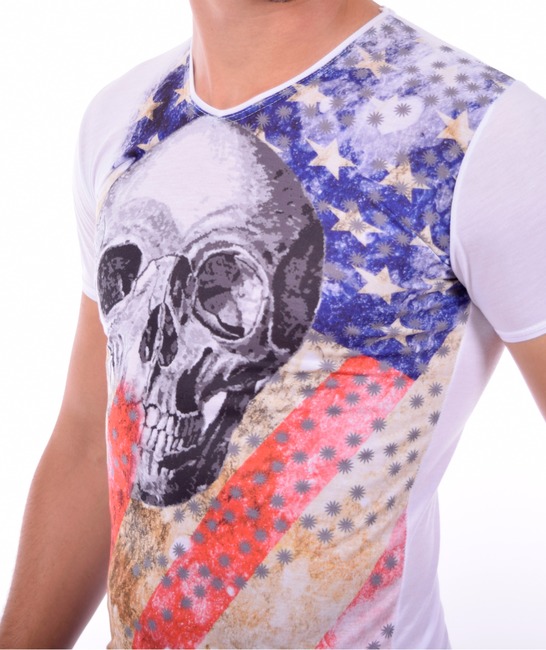 Мъжка тениска американско знаме и черепи