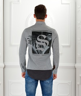 Мъжка риза на черно и бяло райе ENS