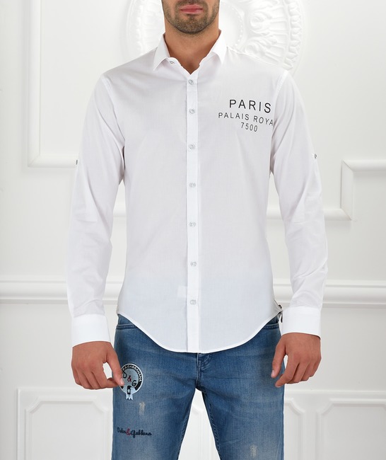 Мъжка бяла дълга риза Paris с цип отстрани