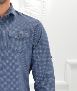 Мъжка синя риза на бели точки с цип отзад ENS