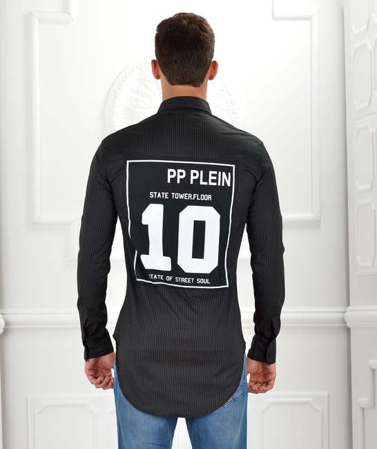 Мъжка черна раирана риза PP Plein