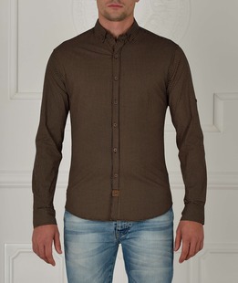 Мъжка тъмно синя риза на жълти квадратчета