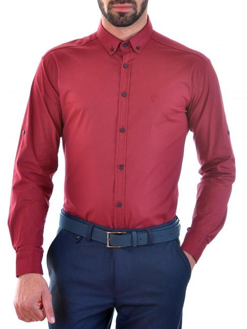 Мъжка риза на черни малки ромбоиди цвят бордо