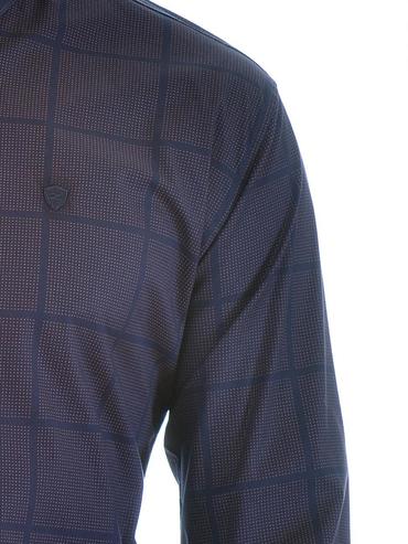 Мъжка тъмно синя риза на малки жълти точки образуващи квадрат