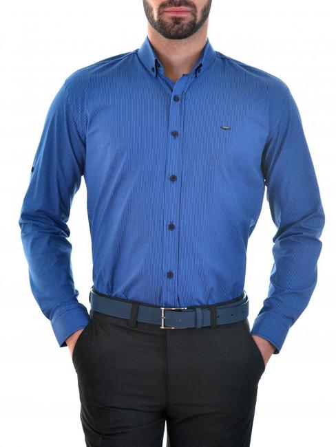 Мъжка тъмно синя риза на вертикални светло сини ленти