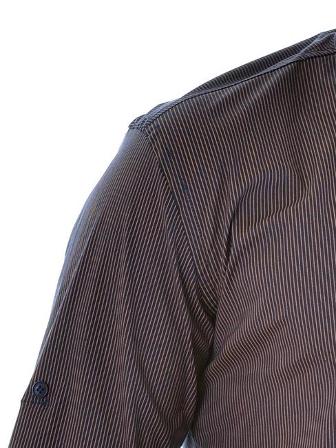 Мъжка тъмно синя риза на кафяви вертикални ленти