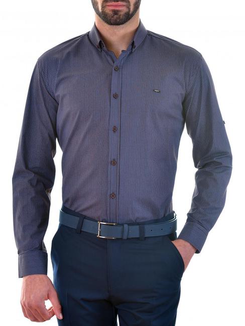 Мъжка тъмно кафява риза с сини ленти