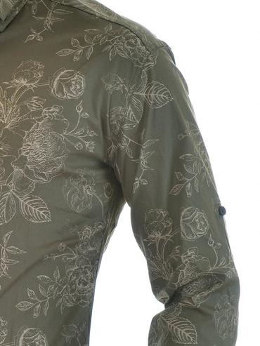 Мъжка камуфлажно зелена риза с флорални елементи