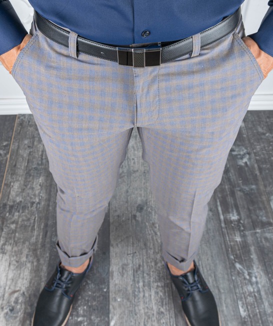Мъжки светло син втален панталон каре