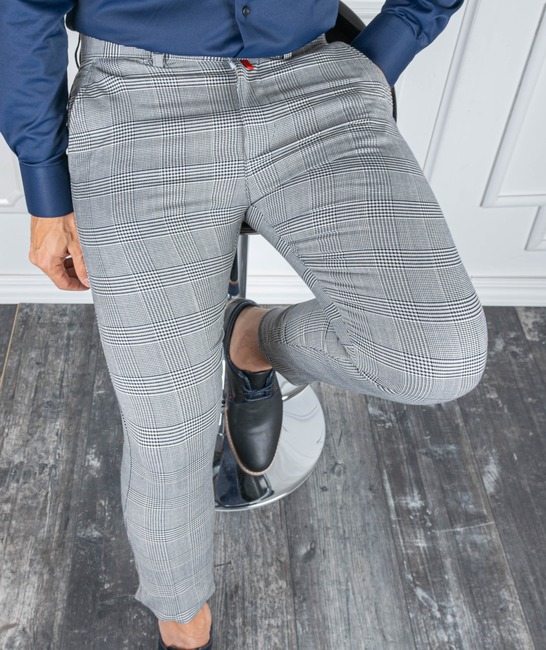 Мъжки светло сив кариран панталон