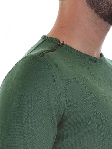 Мъжки зелен пуловер с цип отстрани