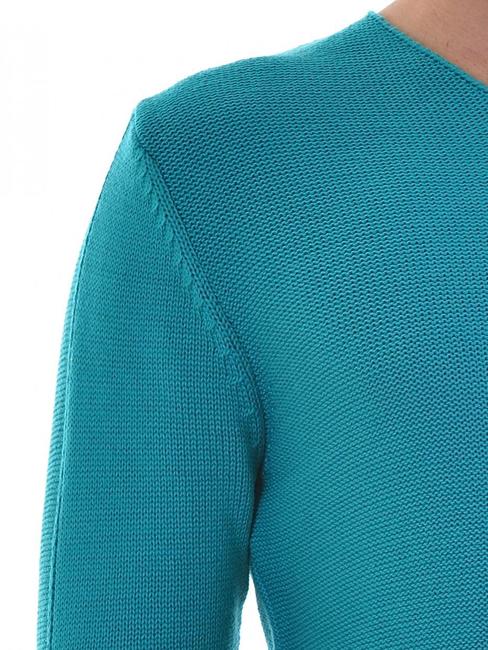 Мъжки изчистен пуловер с остро деколте цвят тюркоаз