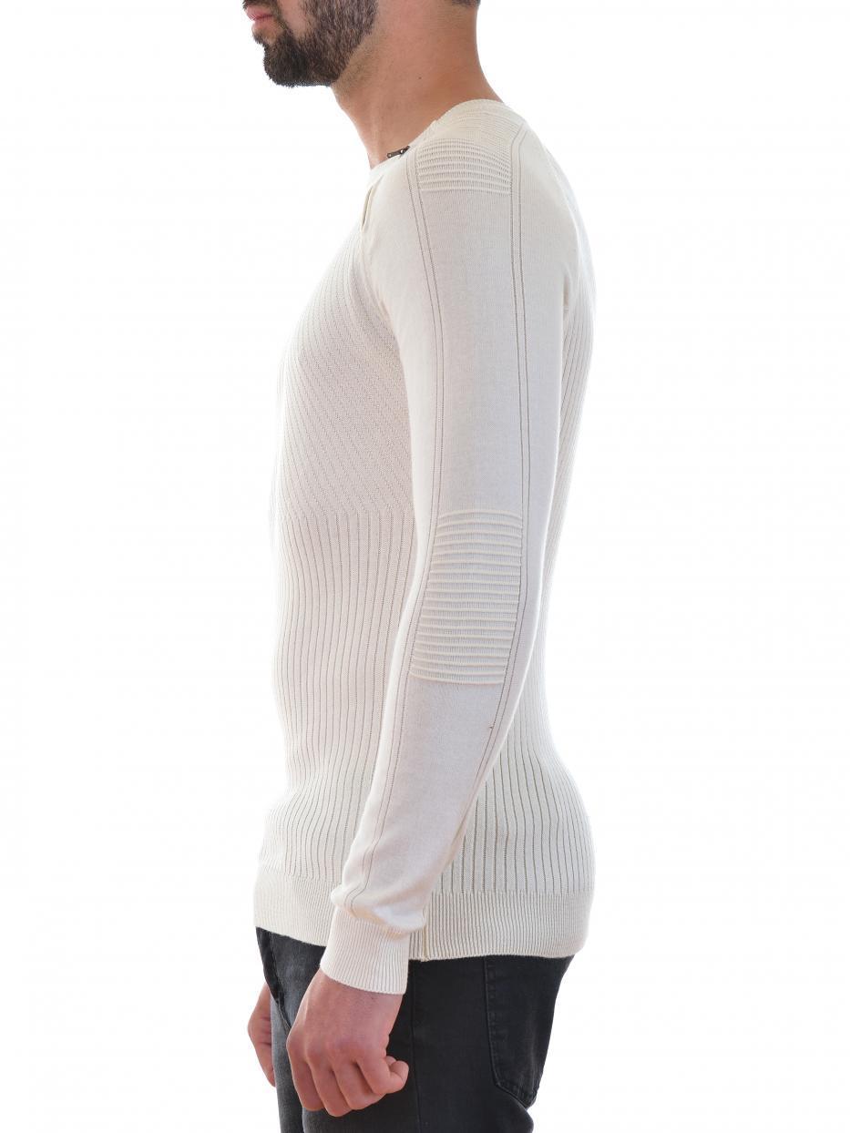 Мъжки бял пуловер Slim Fit с ципове Мъжки бял пуловер Slim Fit с ципове