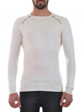 Мъжки бял пуловер Slim Fit с ципове Мъжки бял пуловер Slim Fit с ципове