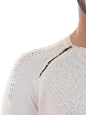 Мъжки бял пуловер Slim Fit с ципове Мъжки бял пуловер Slim Fit с ципове