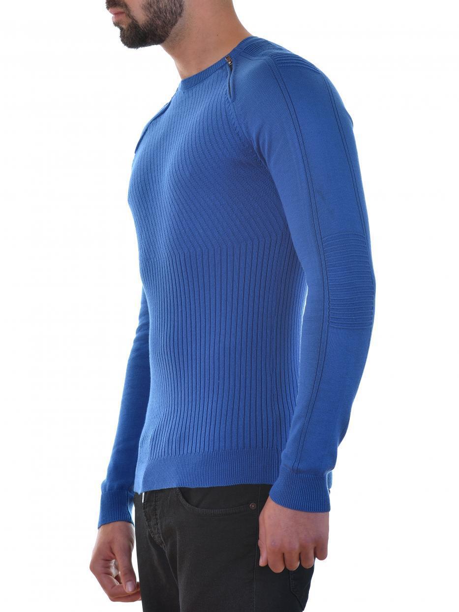 Мъжки син пуловер Slim Fit с ципове Мъжки син пуловер Slim Fit с ципове