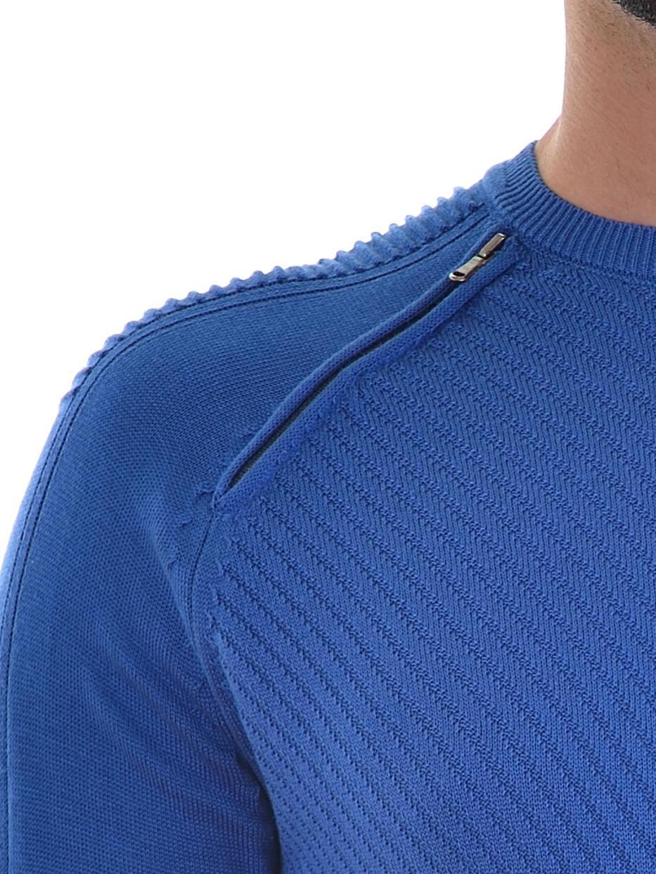 Мъжки син пуловер Slim Fit с ципове Мъжки син пуловер Slim Fit с ципове