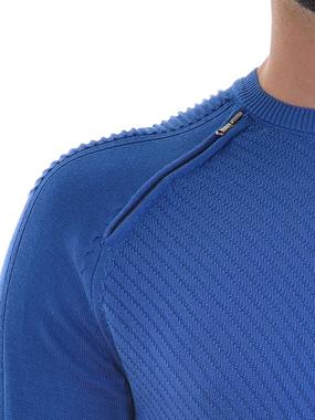 Мъжки син пуловер Slim Fit с ципове Мъжки син пуловер Slim Fit с ципове