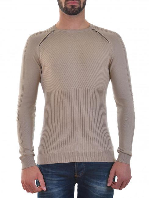 Мъжки светло кафяв пуловер Slim Fit с ципове