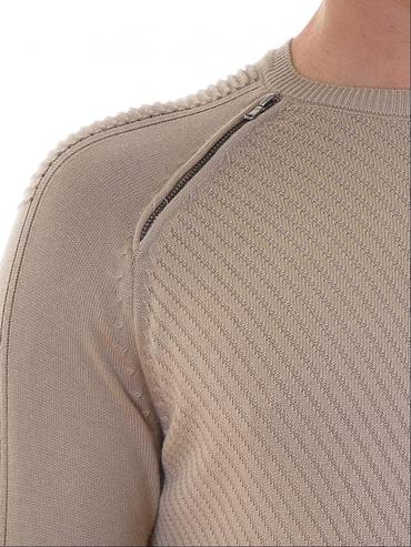 Мъжки светло кафяв пуловер Slim Fit с ципове