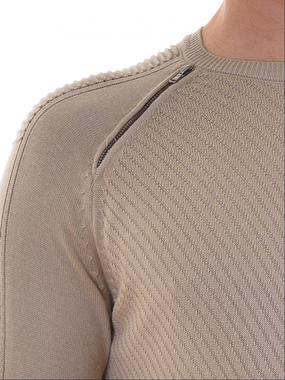 Мъжки светло кафяв пуловер Slim Fit с ципове Мъжки светло кафяв пуловер Slim Fit с ципове
