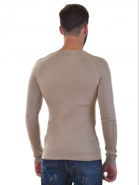 Мъжки светло кафяв пуловер Slim Fit с ципове