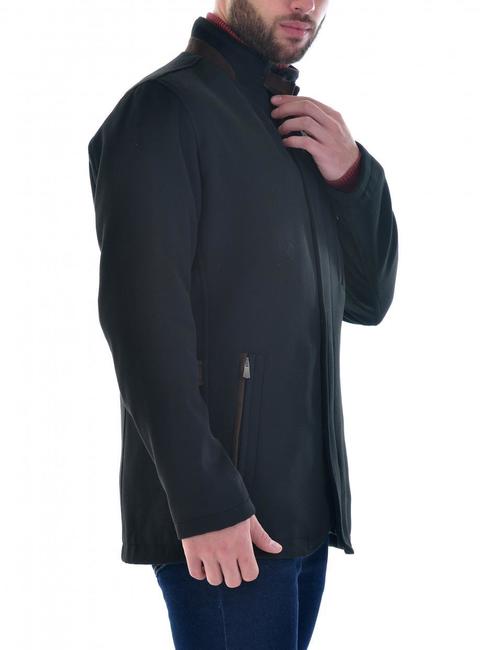 Черно мъжко палто с войнишка яка със скрит цип