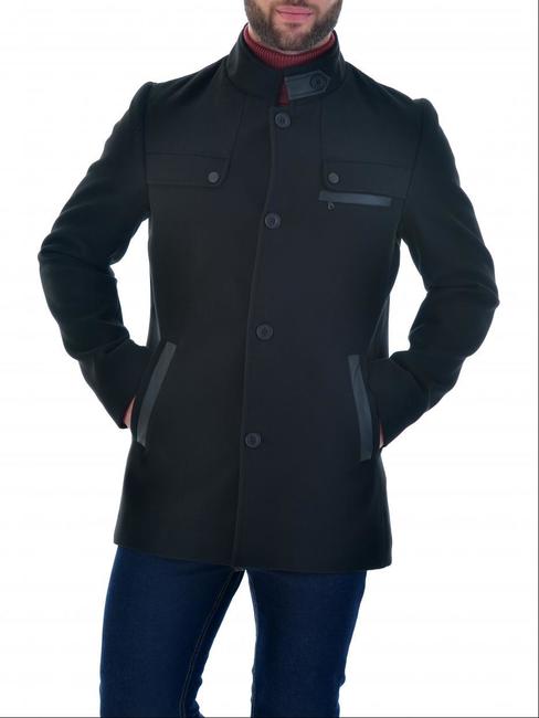 Мъжко черно късо палто с пластрон