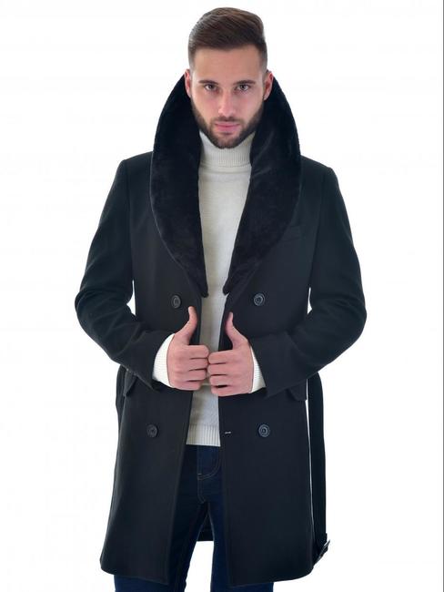 Мъжко палто средна дължина черно
