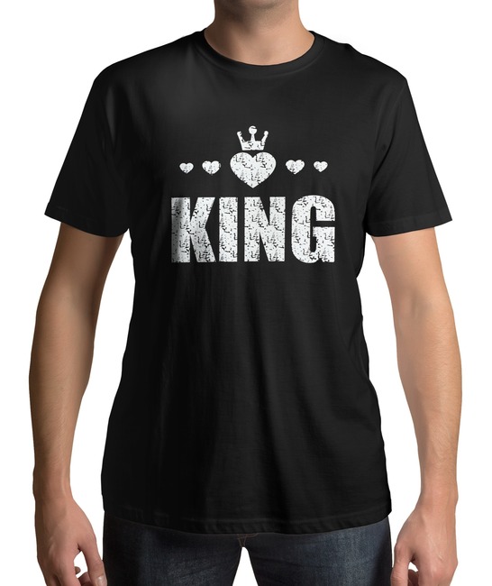 М911 - Мъжка черна тениска на Кинг сърце с бяла щампа