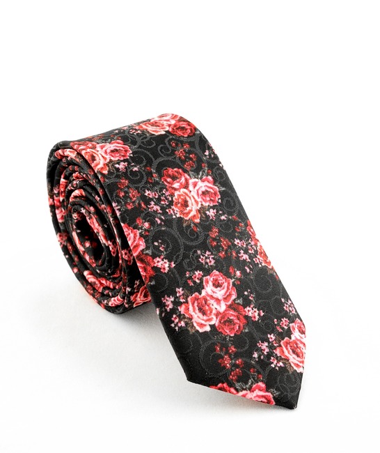 Мъжка черна вратовръзка на червени рози