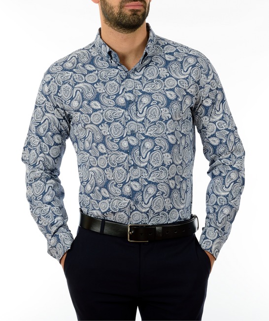 Мъжка синя риза с Swirls елементи