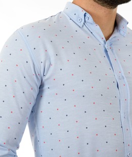 Мъжка синя риза на червено сини точки