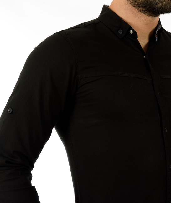 Мъжка черна риза с тик так копчета