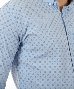 Мъжка синя риза на зелени точки и сини кръгове
