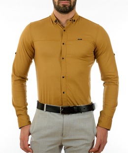 Мъжка изчистена риза цвят горчица 